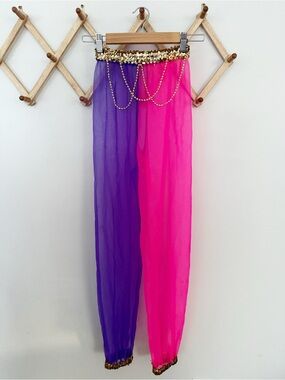 Girls Pink Purple Genie Harem Pants Gold Sequin Dance Halloween Costume